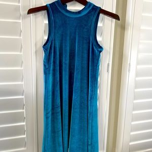 Girls Tucker and Tate blue/green sleeves velvet dress size large 10/12 EUC